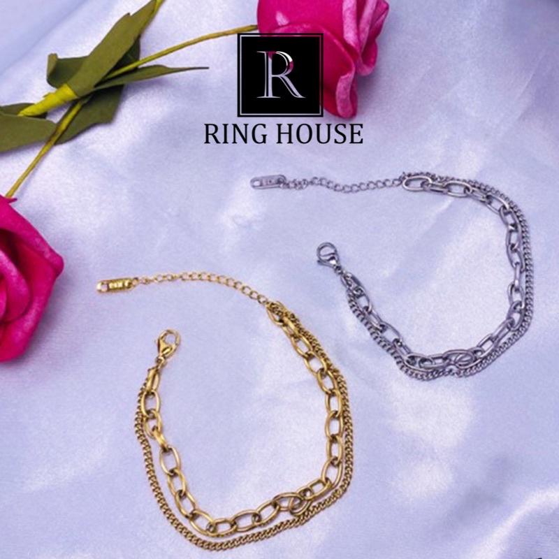 Lắc Tay Vòng Tay Titan Không Đen Gỉ Double Dây Xích Đẹp Ring House