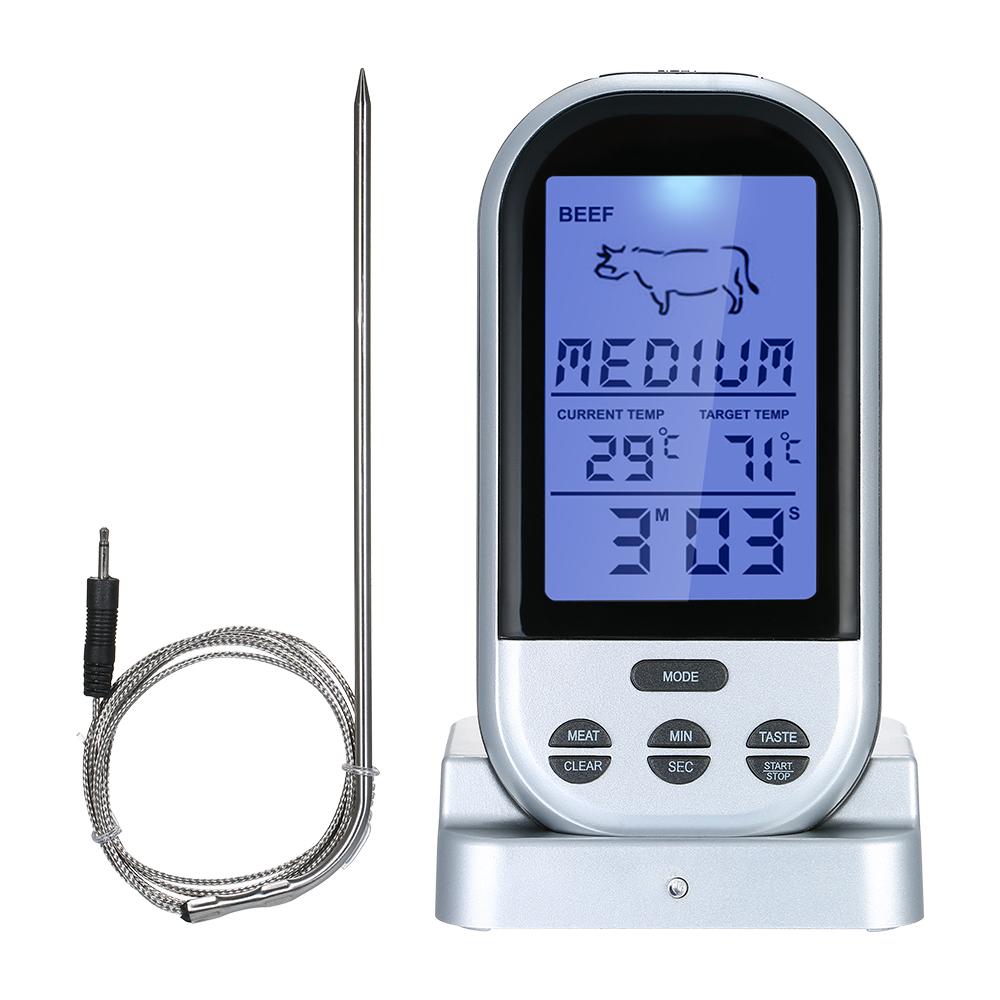 Nhiệt kế Thịt không dây có Đầu dò, Màn hình LCD có đèn nền hiển thị nhiệt độ chính xác