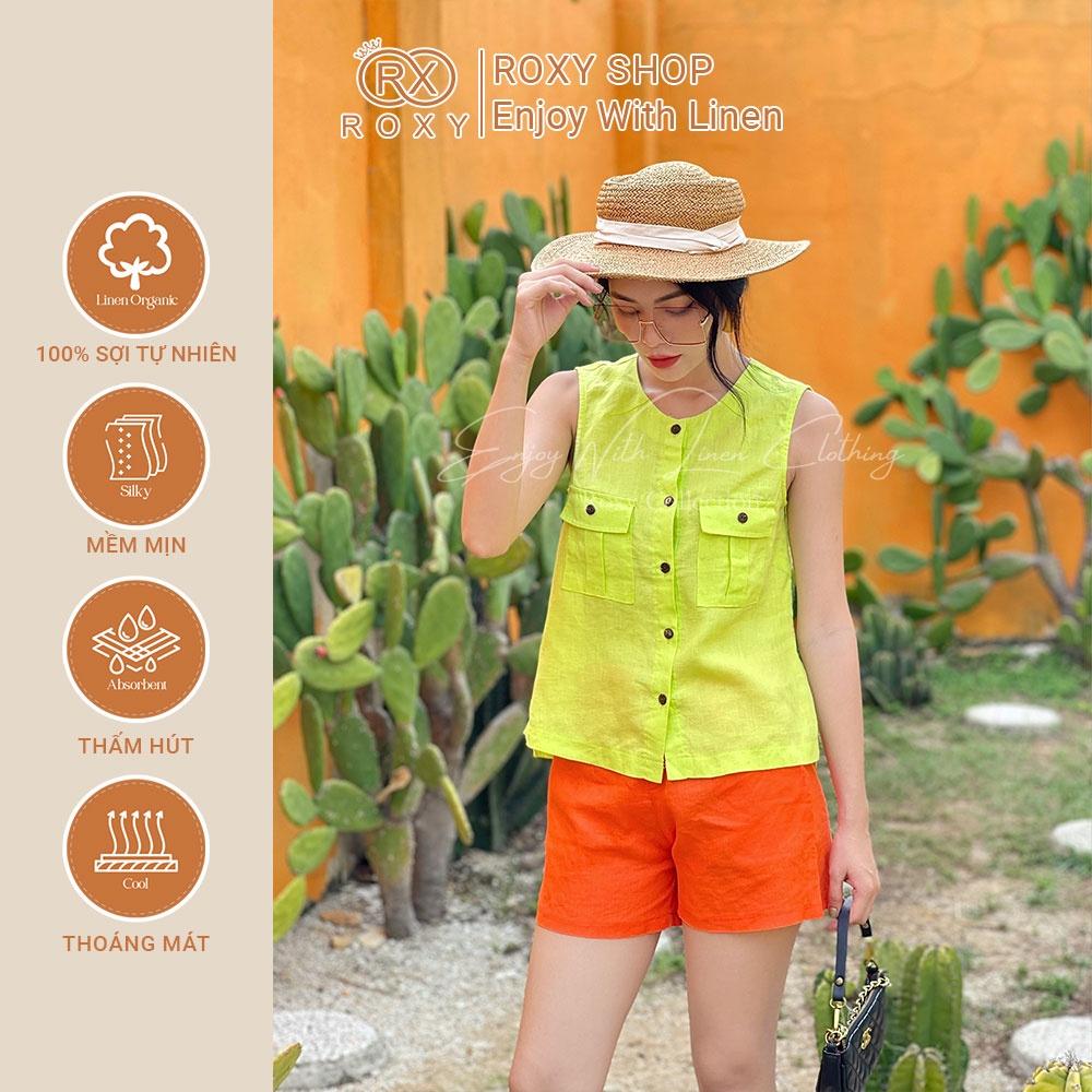 Áo Sát Nách Linen Phối Nút Cổ Tròn