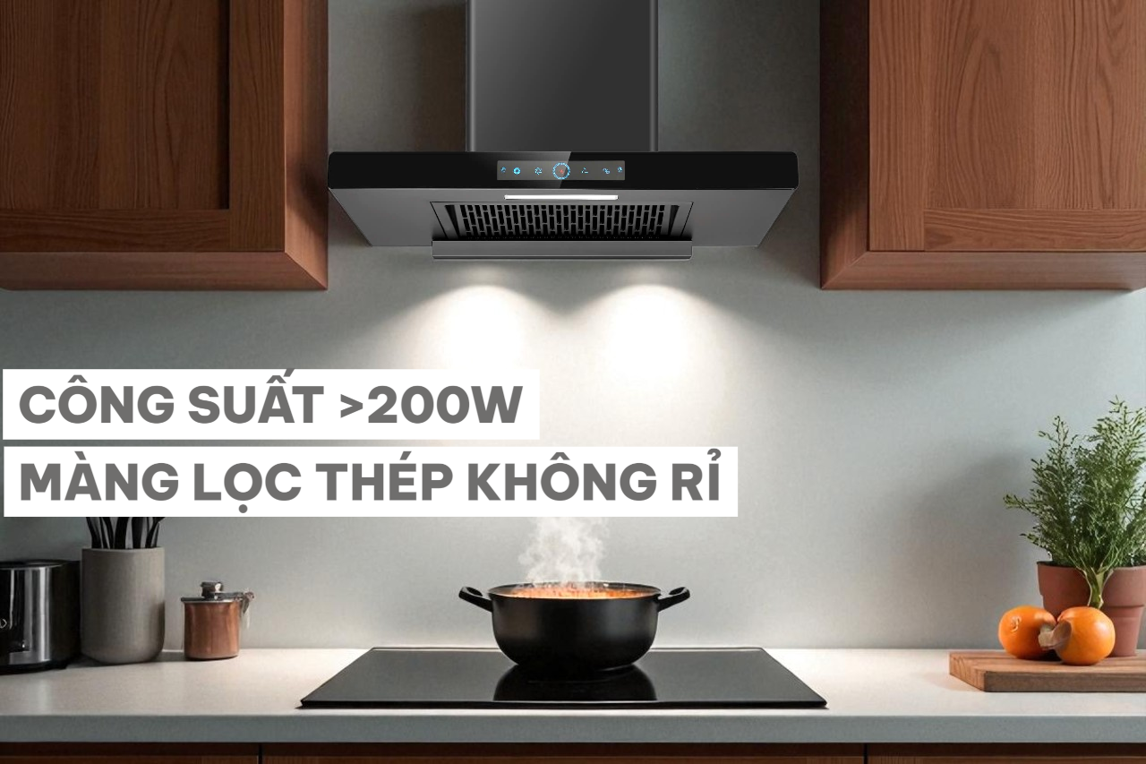 Kopper Hút Mùi Thông Minh KPT8 Công Suất Lớn 1800m3/h Có Sấy Dầu Tự Động Màn Hình Cảm Ứng Tiếng Ồn <50dB Đèn LED 1 Đèn Lớn Quạt Li Tâm Cánh Thép Động Cơ Đồng Hàng Chính Hãng