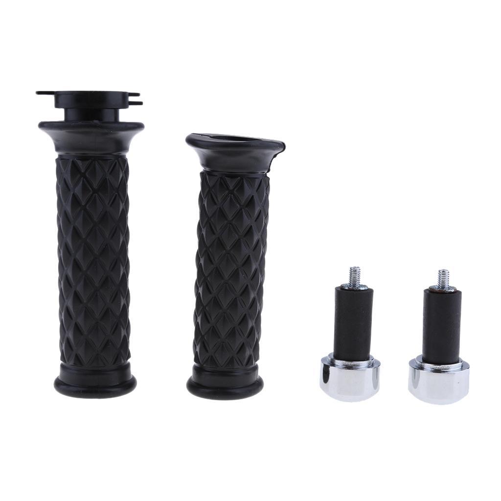 7/8'' 22mm Motorcycle Handlebar Diamond Throttle Grips with Bar End black