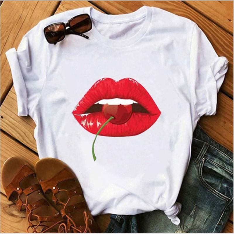 Áo Thun Nữ Ngắn Tay Mùa Hè Cherry Đôi Môi Đỏ Xinh
