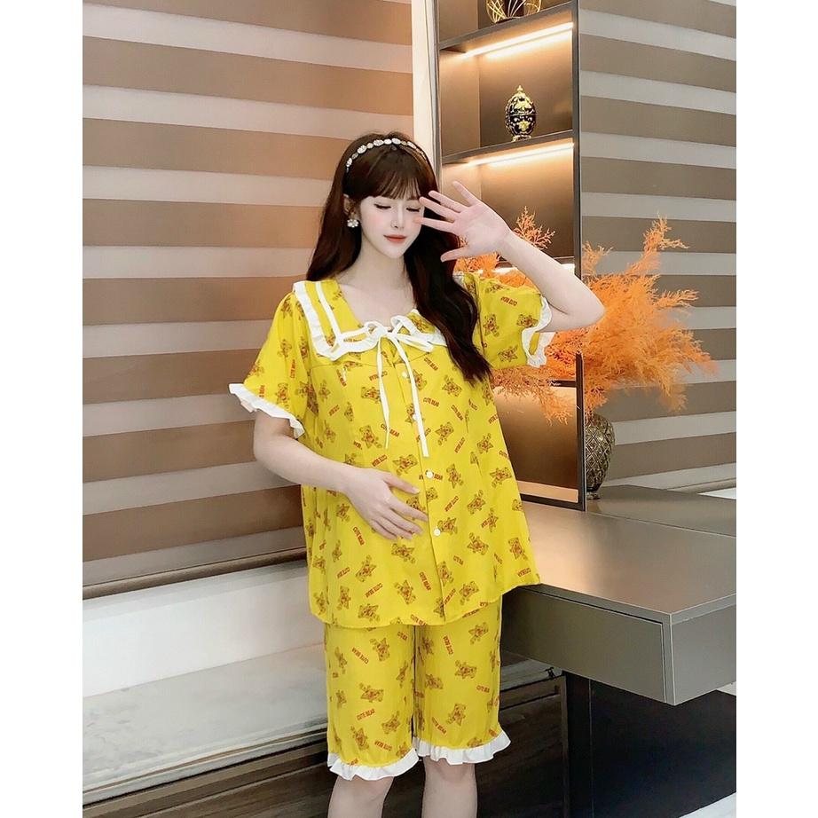 Bộ đồ bầu kết hợp sau sinh chất đũi freesize từ 45 đến 70kg