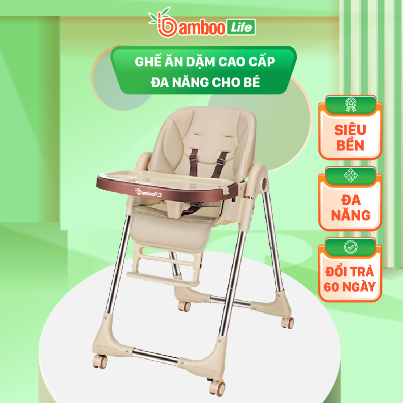 Ghế ăn dặm cho bé Bamboo Life đa năng gấp gọn thay đổi độ cao điều chỉnh nhiều chế độ có bánh xe phù hợp cho bé ăn dặm từ 6 tháng mang theo đi chơi du lịch