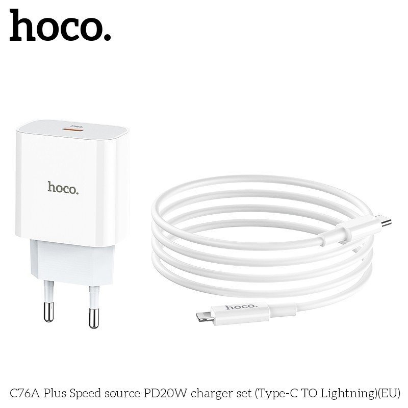 Bộ Sạc Nhanh Dành Cho Hoco. C76A Plus PD20W Type-C To IP Dây Dài 1m Hàng Chính Hãng