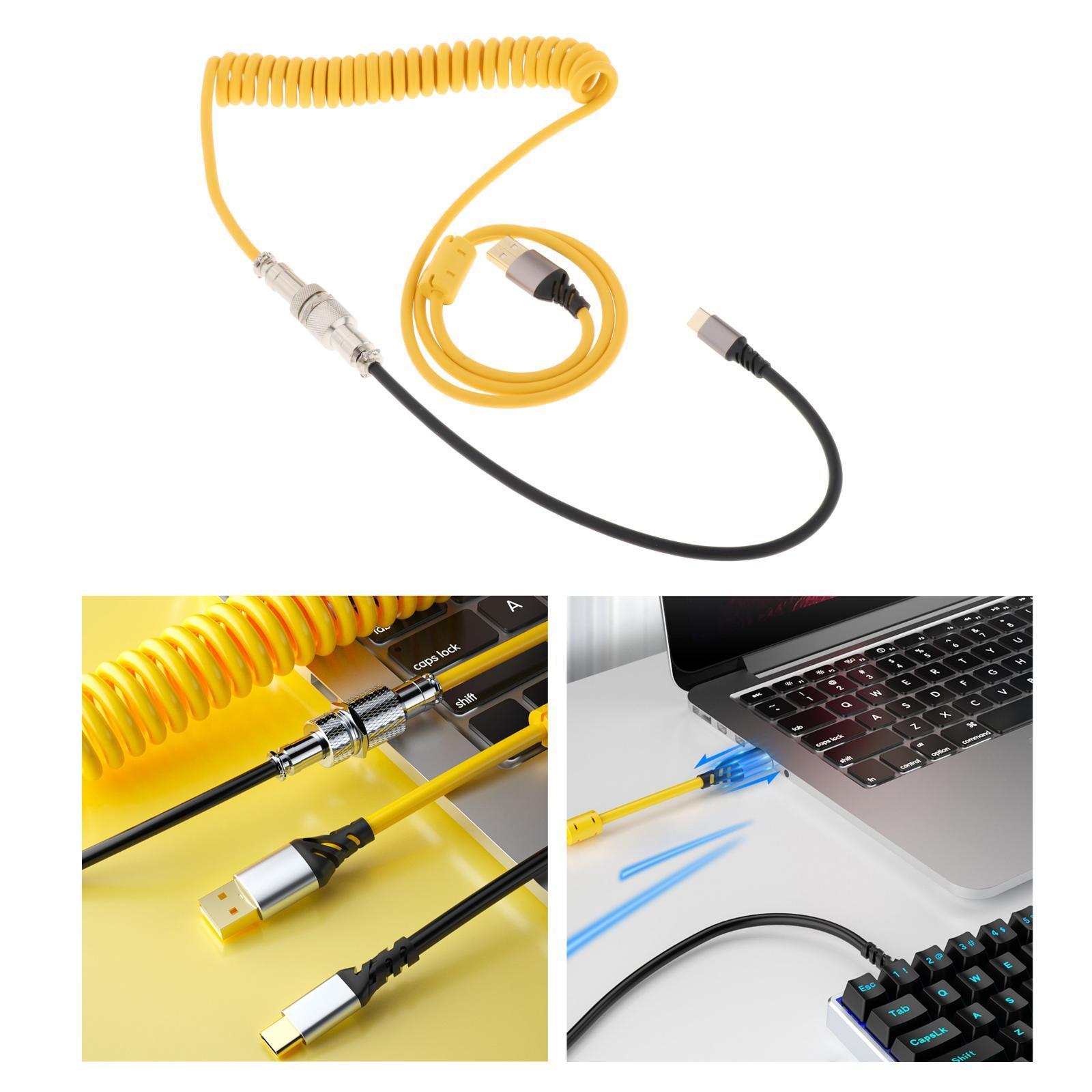 Coiled USB Type C Cable with Aviation Plug for Laptop for Type C Mechanical Keyboard