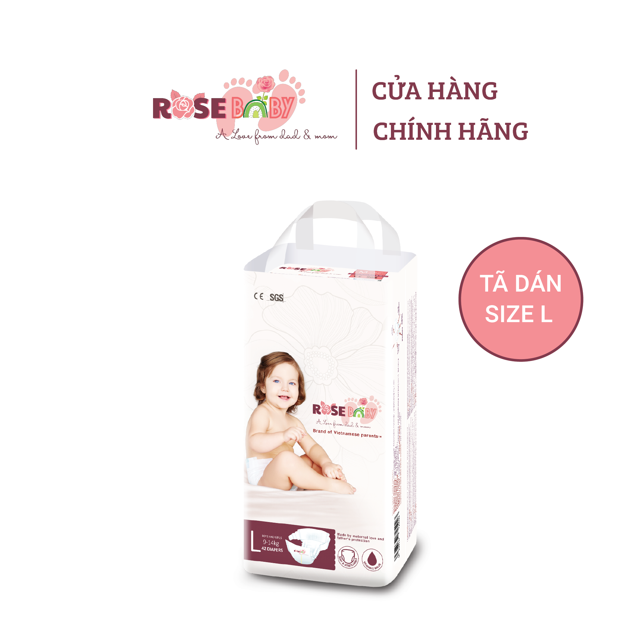 Bịch Tã Dán ROSE BABY size L (48 miếng)