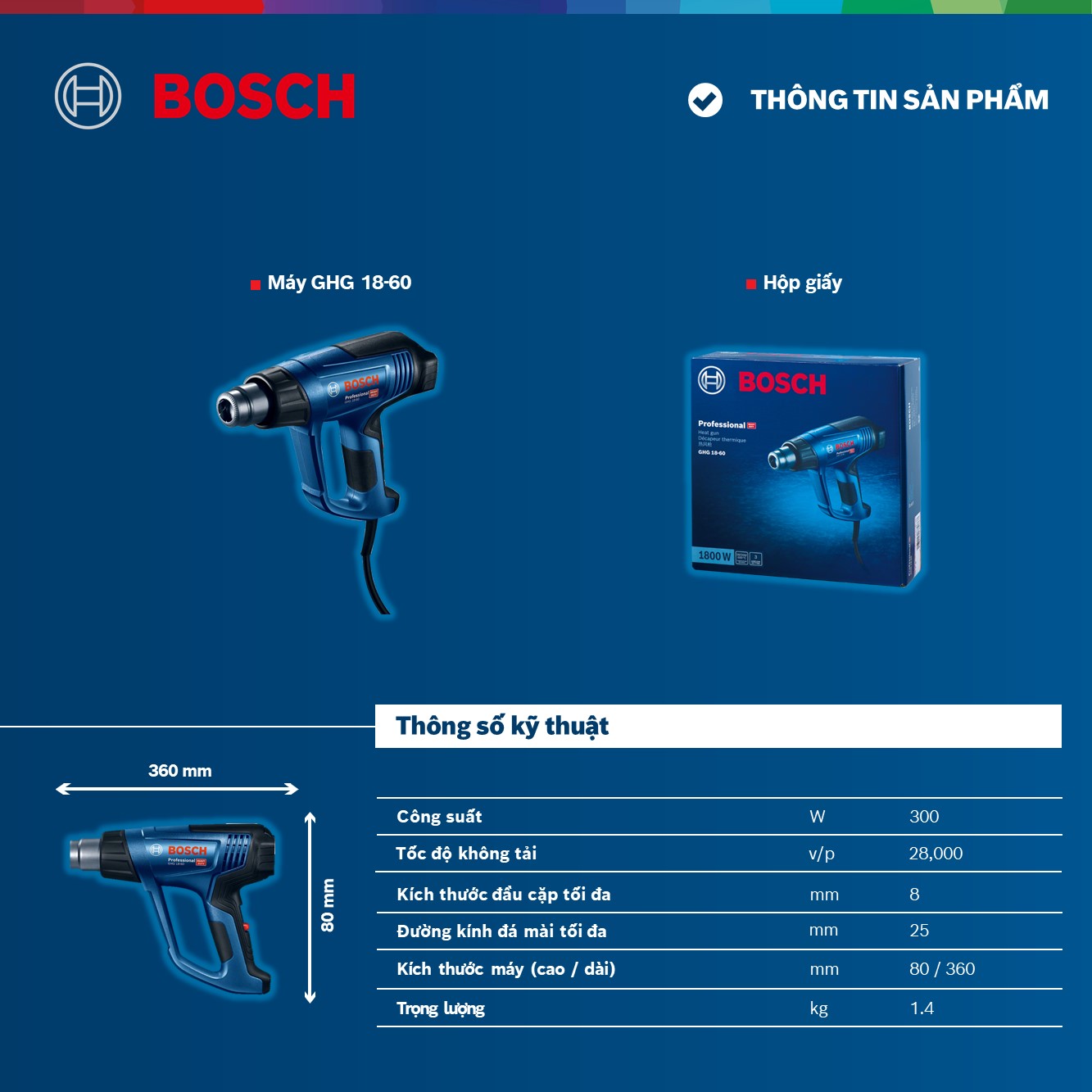 Máy thổi hơi nóng Bosch GHG 18-60