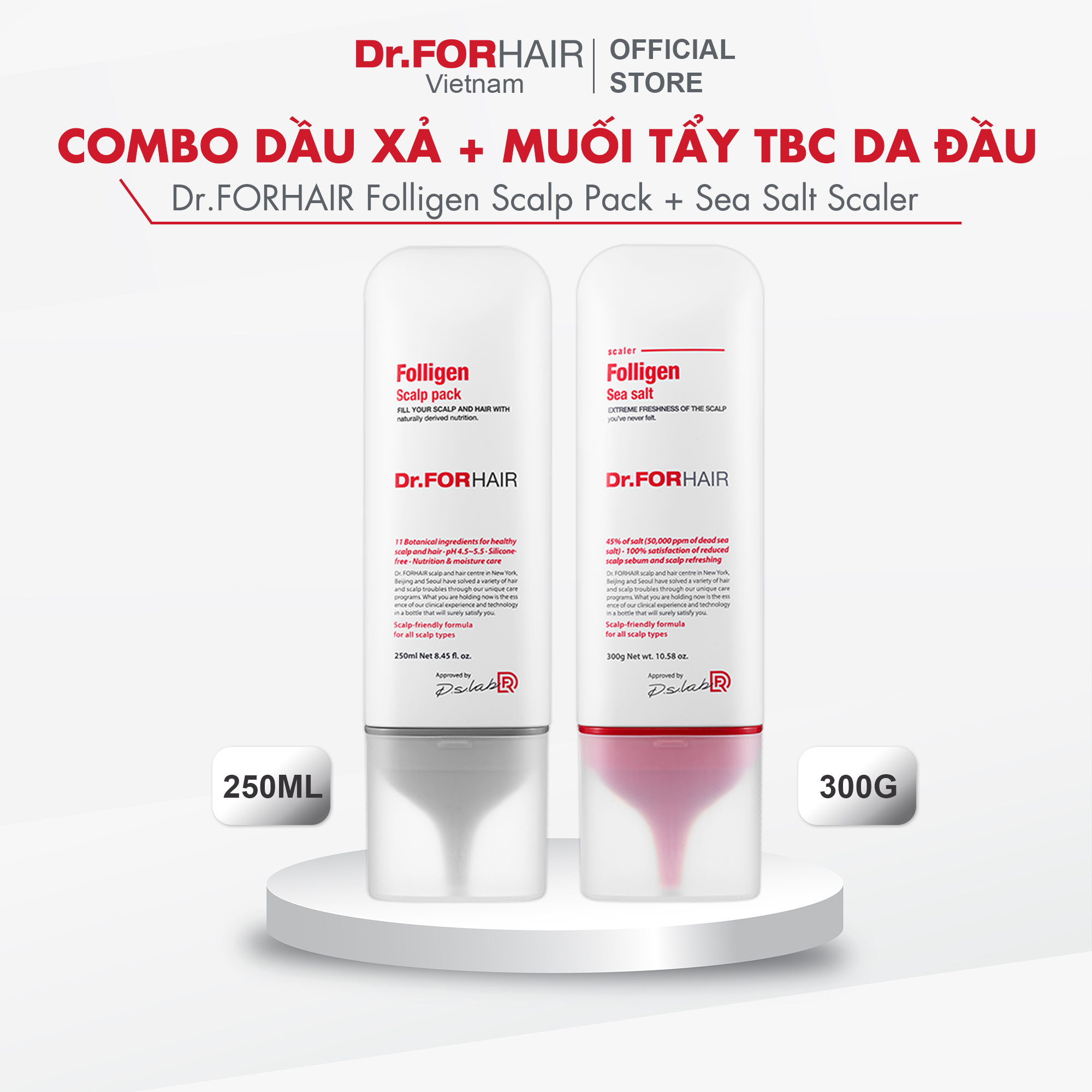 COMBO DƯỠNG TÓC - TẨY TẾ BÀO CHẾT DA ĐẦU PHỤC HỒI HƯ TỔN FOLLIGEN SEA SALT SCALER 300G X FOLLIGEN SCALP 250ML