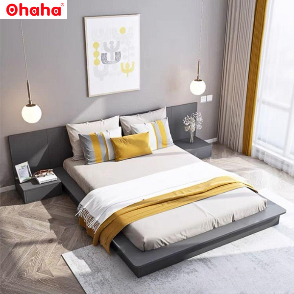 [Kèm Video thực tế &amp; Miễn phí vận chuyển, lắp đặt] Giường ngủ bệt thông minh kiểu Nhật cao cấp có vách ốp đầu giường và đèn Led cảm ứng Ohaha - GB003