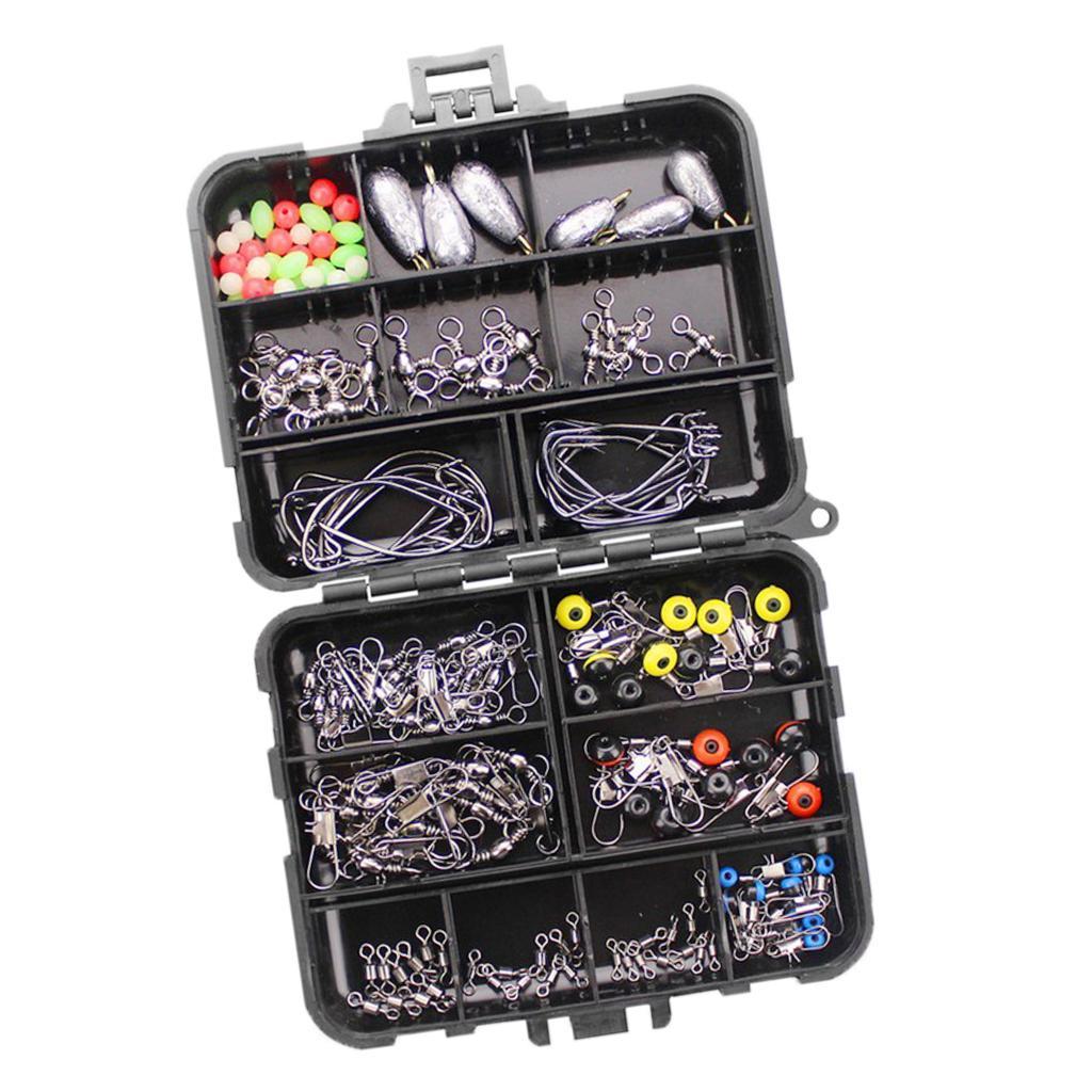 160pcs Fishing Accessories Kit Hooks Sinker Swivels Snaps Fishing Box