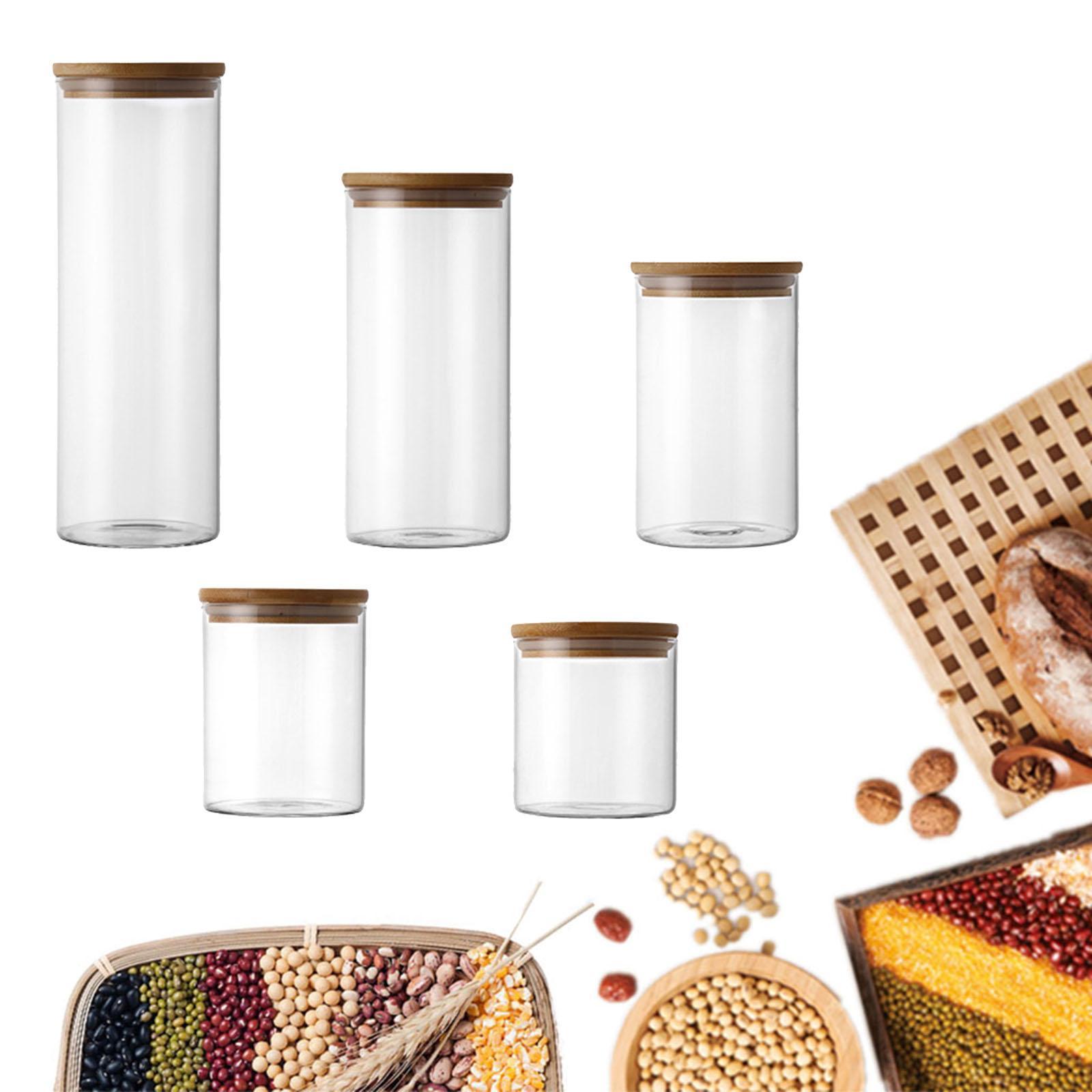 5x Food Storage Canisters Organizer Glass Storage Jar for Candy Spice Grains