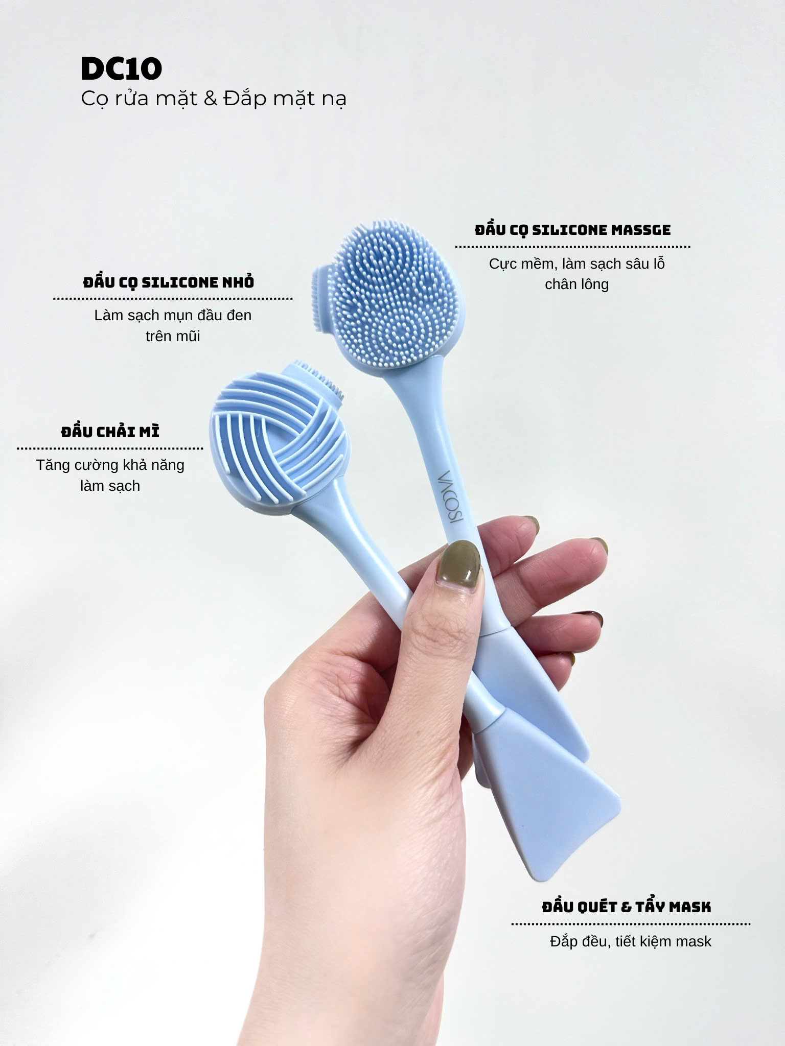 CỌ RỬA MẶT &amp; ĐẮP MẶT NẠ VACOSI - DC10 - VACOSI FACIAL CLEANSING BRUSH