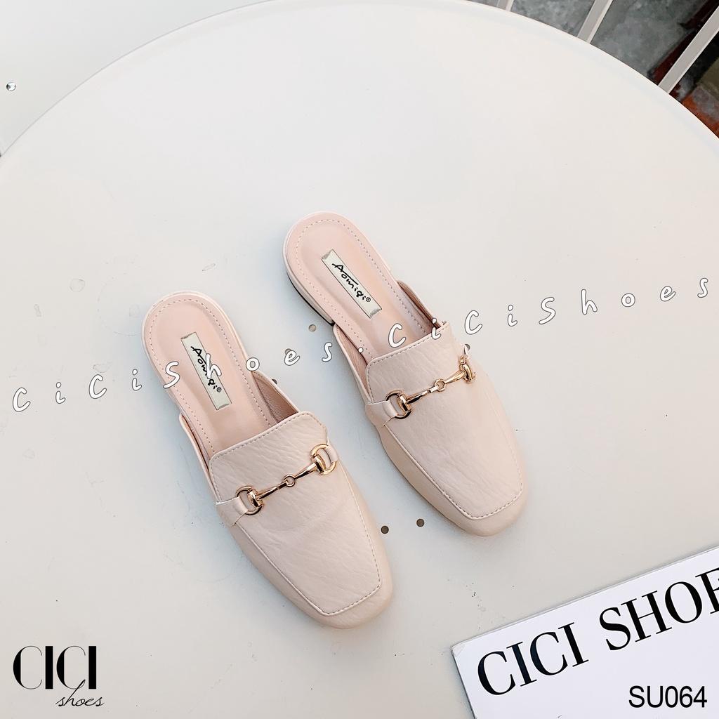 Giày sục cao gót nữ CiCi Shoes gót da 1cm, dép sục da khoá móc xích bé - SU064