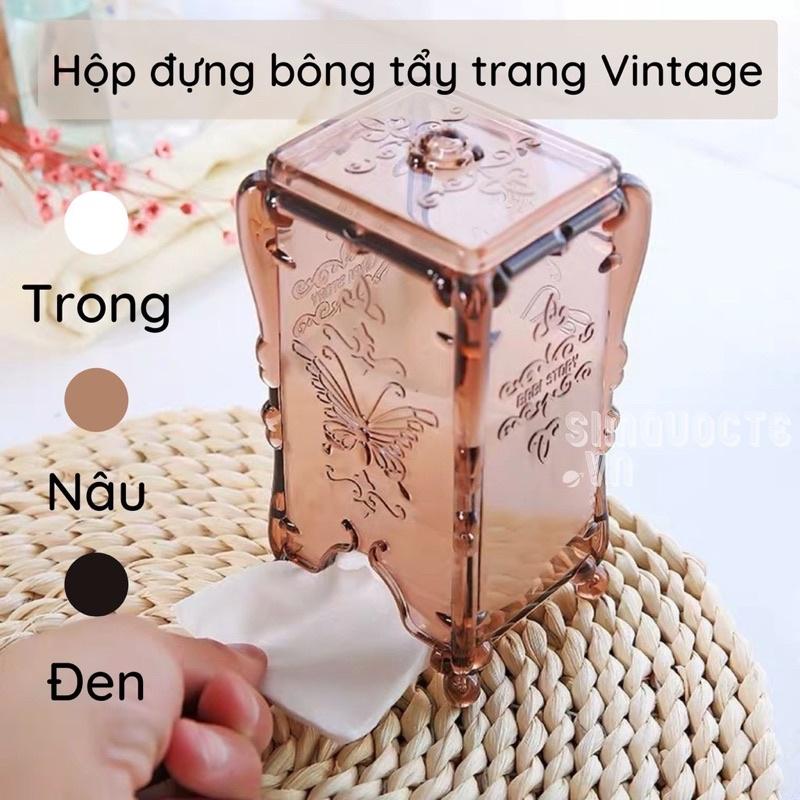 Hộp đựng bông tẩy trang có nắp chống bụi kiểu vintage