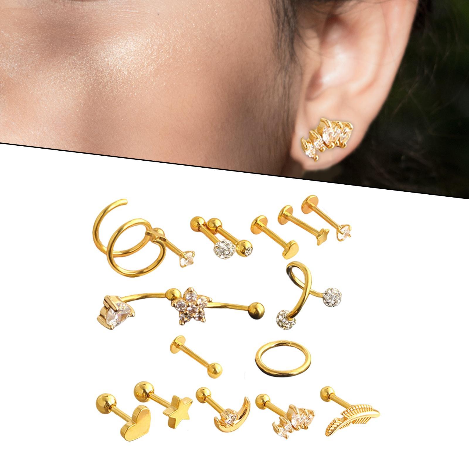17Pcs Stainless Steel Earrings Set, Piercing Studs Piercing Jewelry, Earring Hoops, Barbell Stud, Heart Star Moon Earrings Hoop Stud Gifts