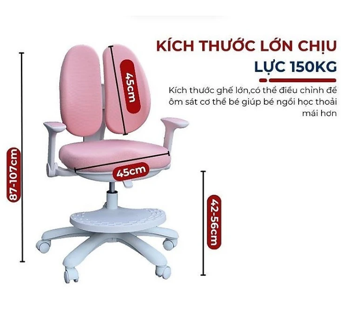 Ghế học sinh chống gù đa năng Tundo nâng hạ chiều cao tay gạt CT G104 có khóa bánh trọng lực, xoay 360 độ