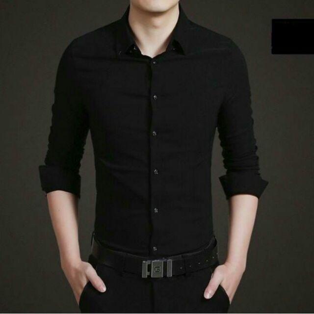 Sơ mi nam trơn màu đen dx77