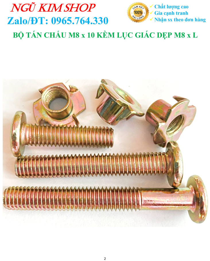 TÁN CHẤU M8 x 10 KÈM LỤC GIÁC DẸP M8 x L THEO BỘ