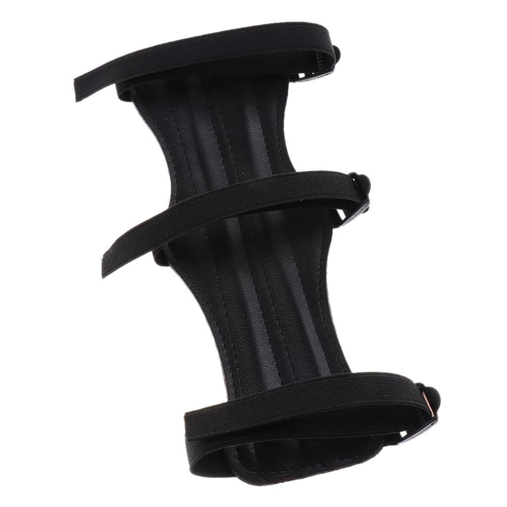 PU Leather 3 Straps Arm Guard for Recurve Compound Long Bow Hunting Shooting Black