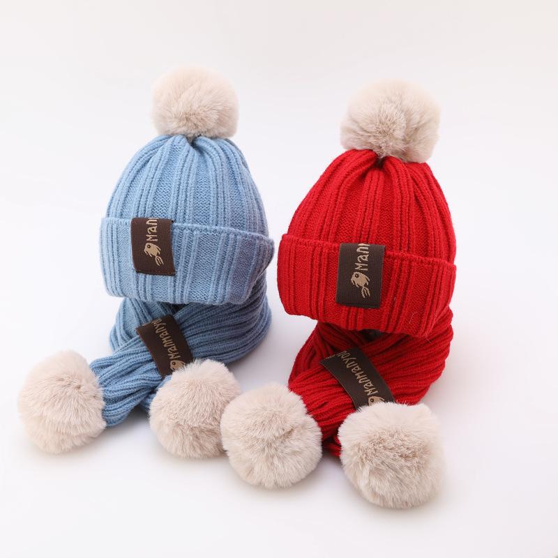2 Chiếc Con Mũ Khăn Bộ Làm Dày Dệt Kim Mũ Ấm Áp Với Pompon Thời Trang Cho Bé Trai Bé Gái Beanies Mũ Bobble Nón trẻ Em Mùa Đông Nón