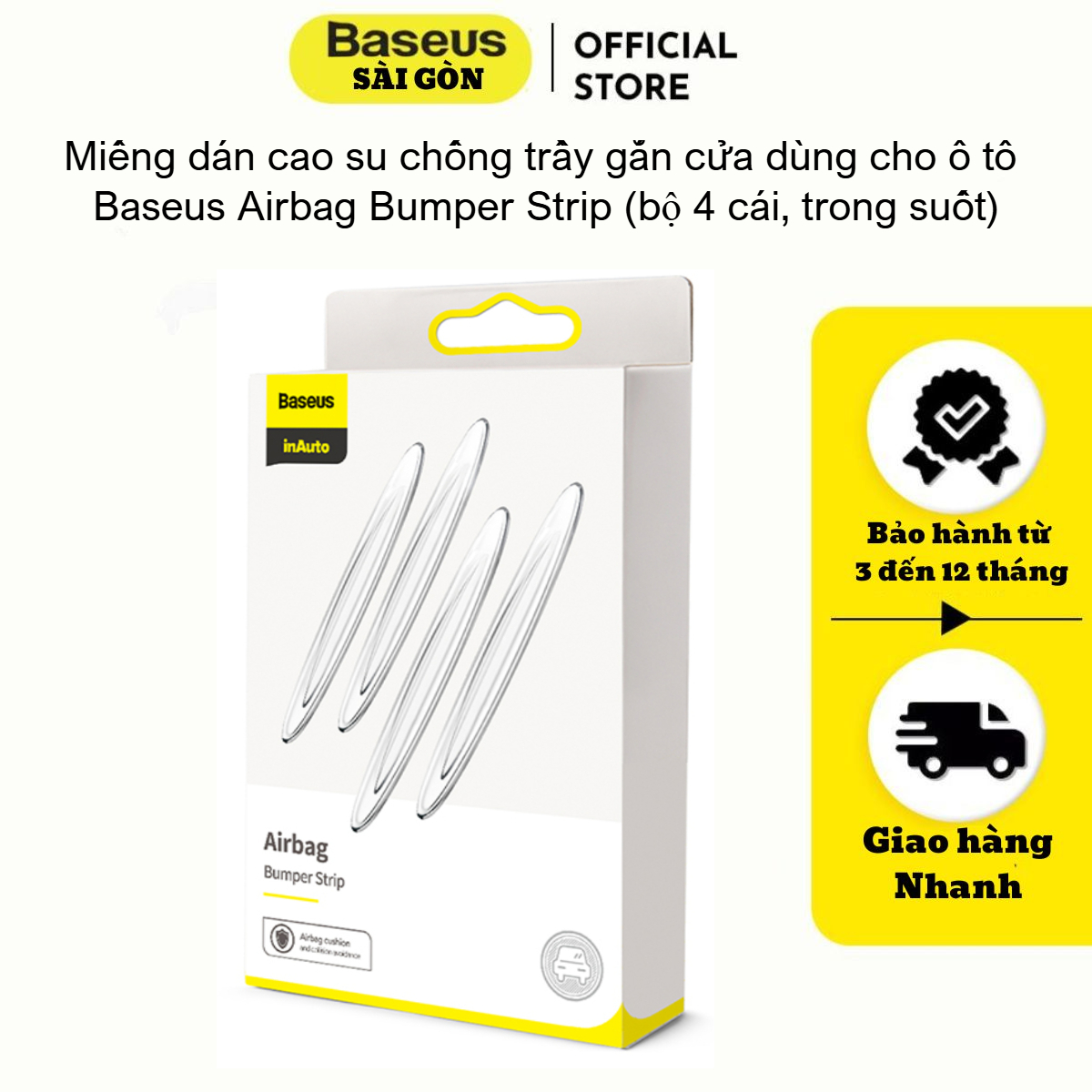 Miếng dán cao su chống trầy gắn cửa dùng cho ô tô Baseus Airbag Bumper Strip (bộ 4 cái, trong suốt) - Hàng chính hãng