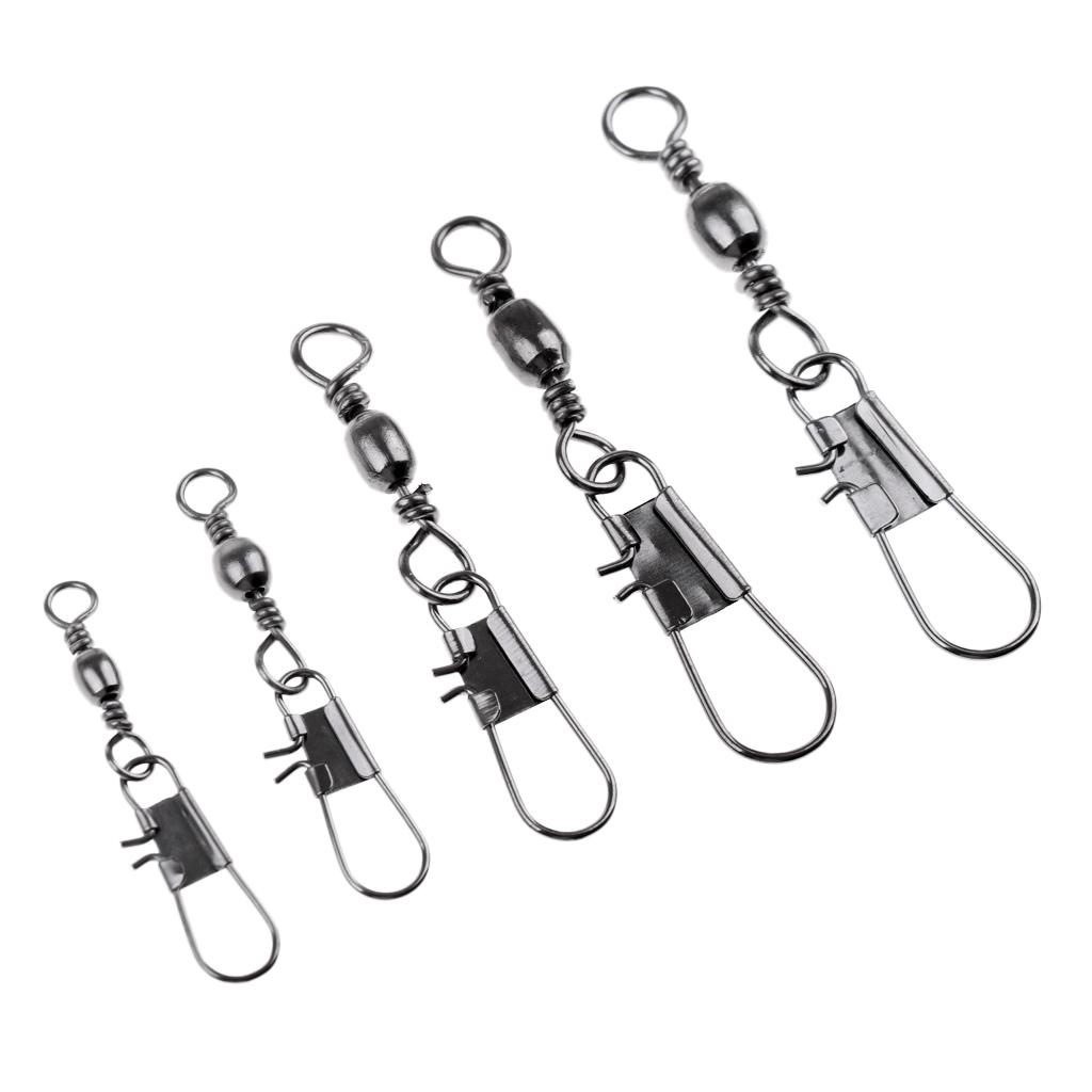 100Pcs 2#-10# Rolling Barrel Fishing Swivels with Interlock Snap Connectors