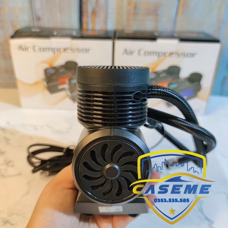 Bơm Lốp Mini 12V - Air Compressor, 1 Xi Lanh, Cắm Tẩu Ô Tô, Đồng Hồ Điện Tử, Tự Ngắt, Đèn LED - ATJ-6388 - Hàng Nhập Khẩu