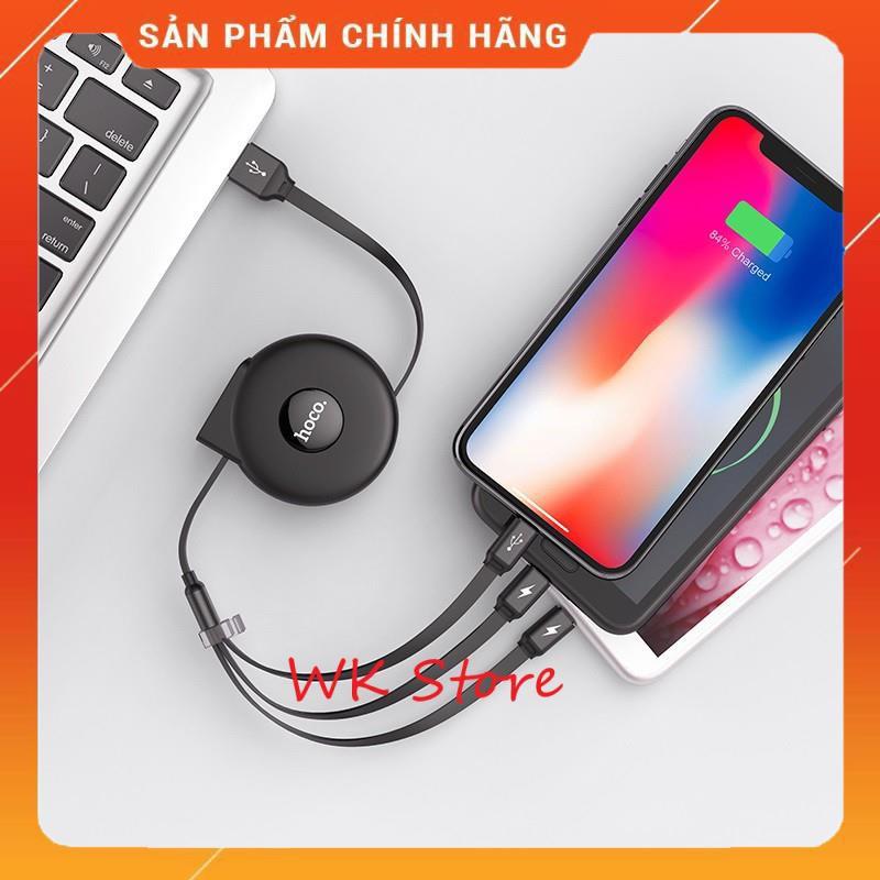 Cáp sạc 3 in 1 dây rút Hoco U50 (Micro, Lightning, Type-C) - Hàng chính hãng