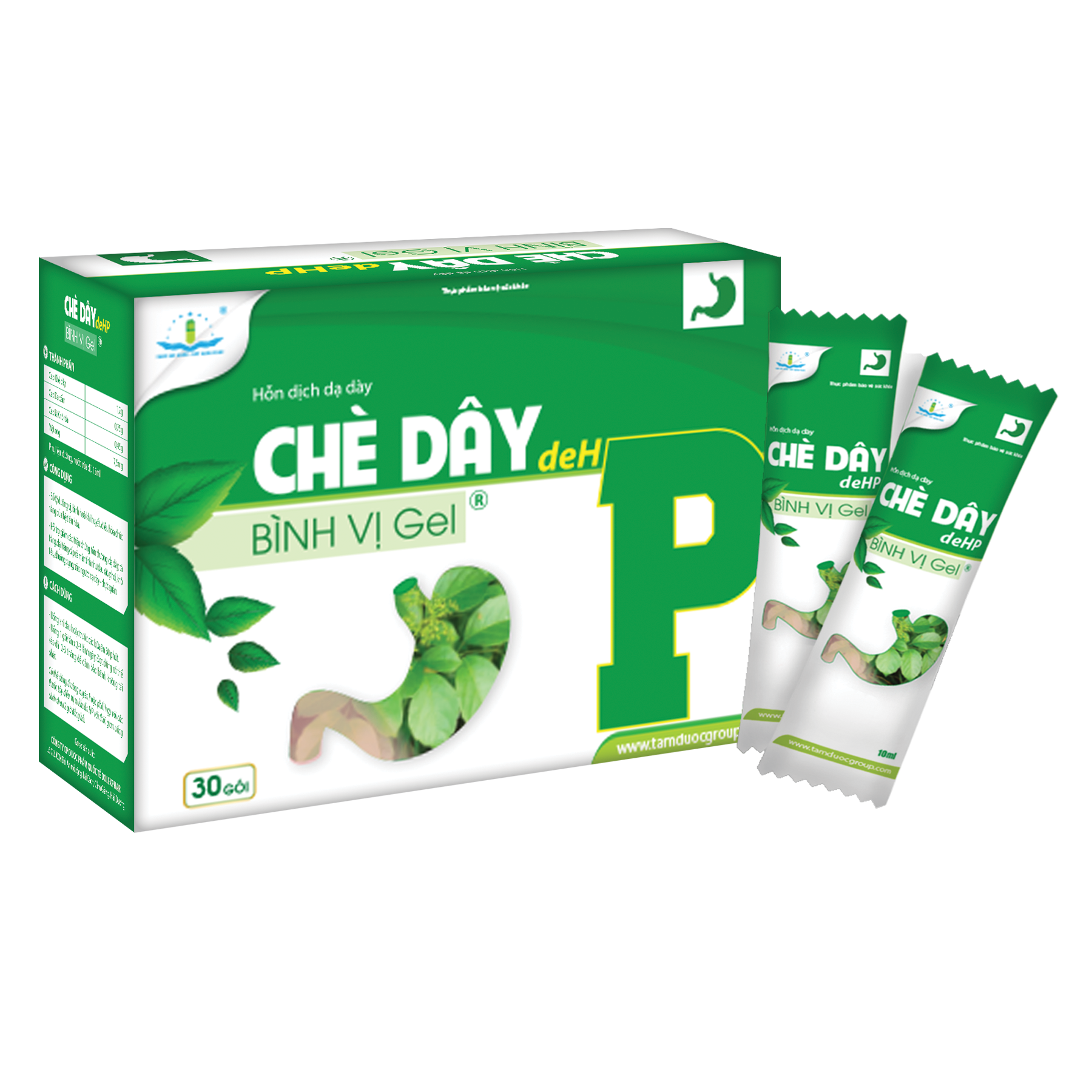 CHÈ DÂY deHP GEL - DẠ DÀY CHỮ P XANH (Hộp 30 gói) - Hỗ Trợ Giảm Ợ Hơi, Khó Tiêu, Chướng Bụng, Trào Ngược, Đau Rát Dạ Dày Do Vi Khuẩn HP