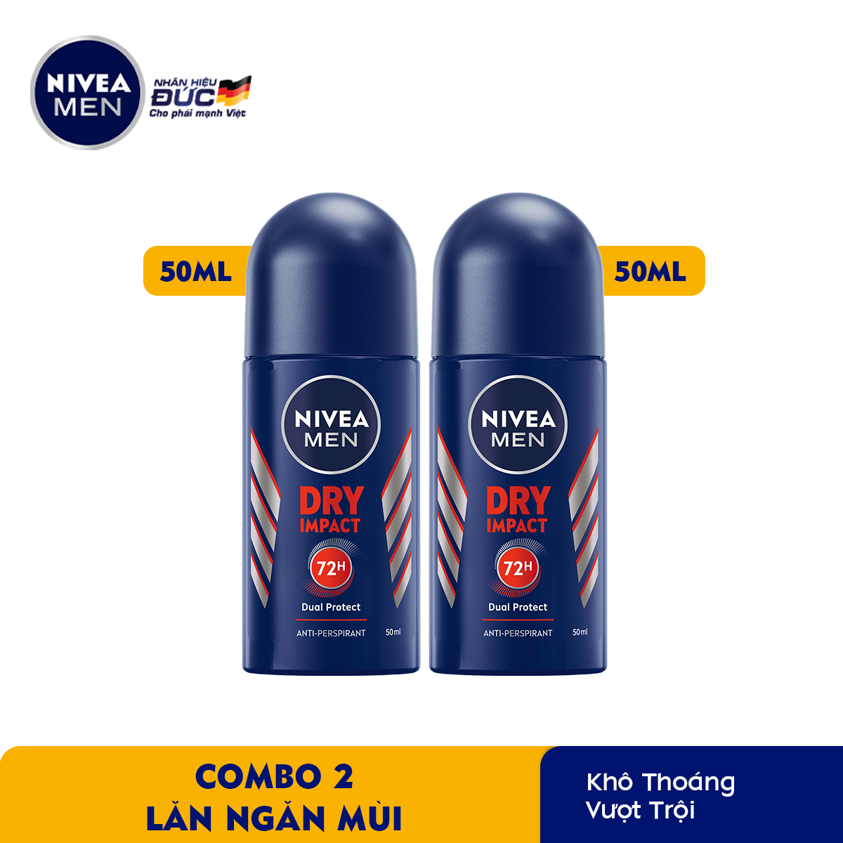 Combo 2 Lăn Ngăn Mùi NIVEA MEN Dry Impact Khô Thoáng (50ml) - 81610