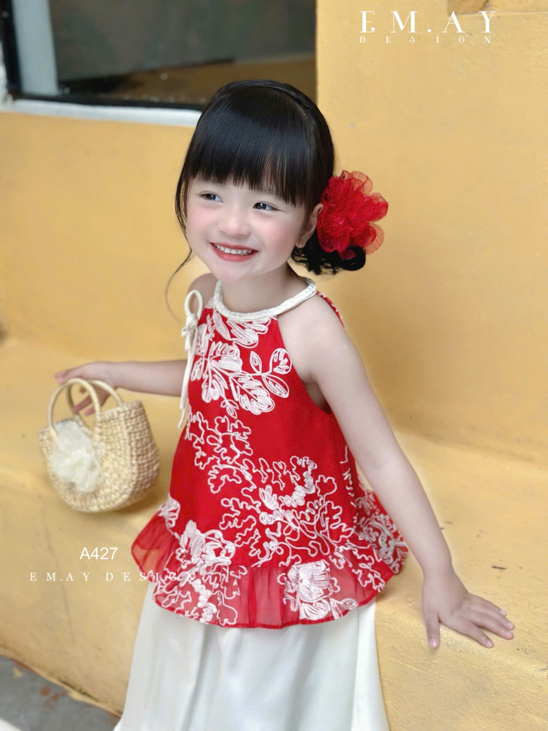 Set áo yếm cô Tấm cho bé gái đi chơi lễ tết noel giáng sinh năm mới biểu diễn đẹp chất lụa mát