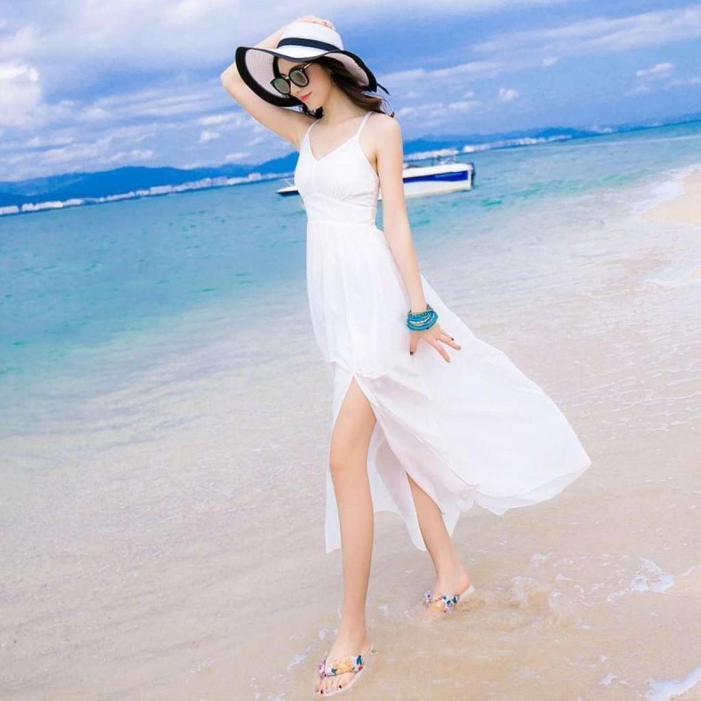 Đầm maxi dự tiệc hoặc đi biển cao cấp đan dây lưng phù hợp phong cách mùa hè có 3 màu như hình