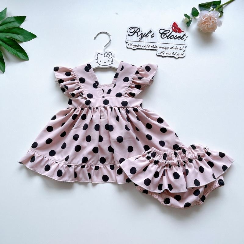 Váy Lolita Chấm Bi Bé Gái 3 - 12kg Chất Lụa Hàng Châu Mềm Mát