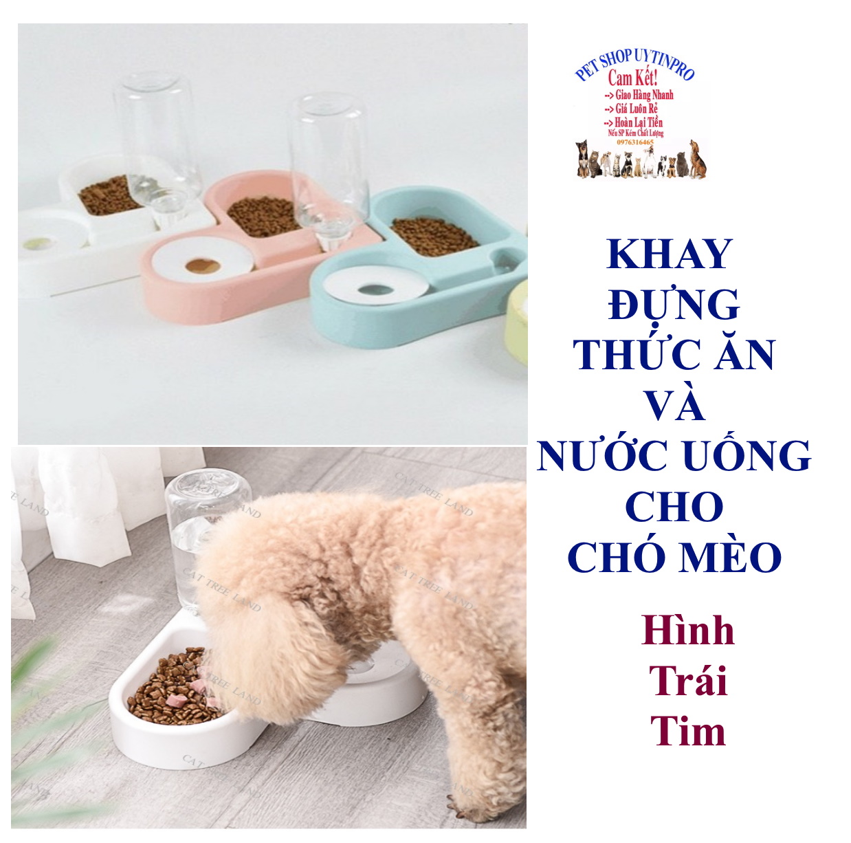 Khay đựng thức ăn và nước uống cho Chó Mèo Hình trái tim Chất liệu nhựa an toàn, nhỏ gọn, Tiện lợi, Sạch sẽ