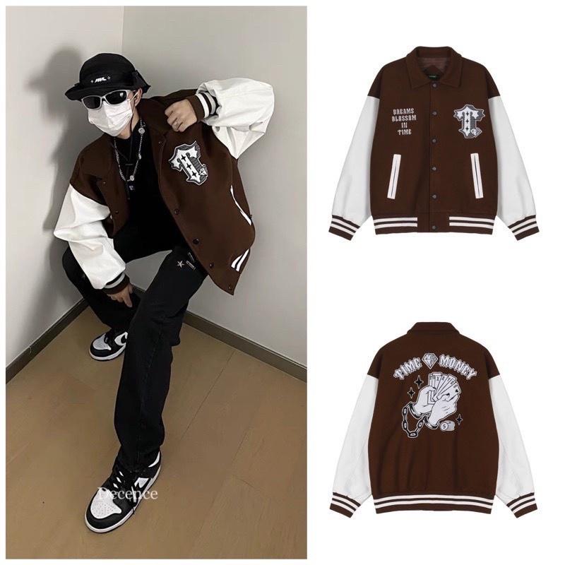 Áo Khoác Bomber nam nữ Cardigan họa tiết TIME MONEY phối bo độc lạ bao đẹp tpp282 hàng mới