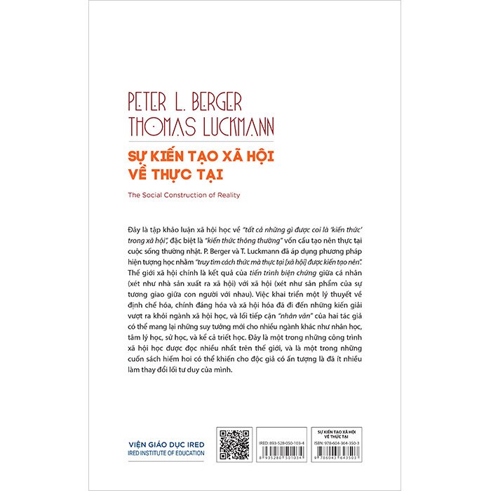 Sự kiến tạo xã hội về thực tại (The Social Construction of Reality) - Peter L. Berger &amp; Thomas Luckmann ( Bìa cứng)