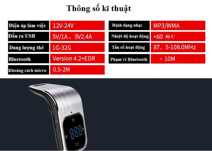 Bộ phát nhạc MP3 qua sóng FM trên ô tô có Bluetooth BC39 - Hàng nhập khẩu