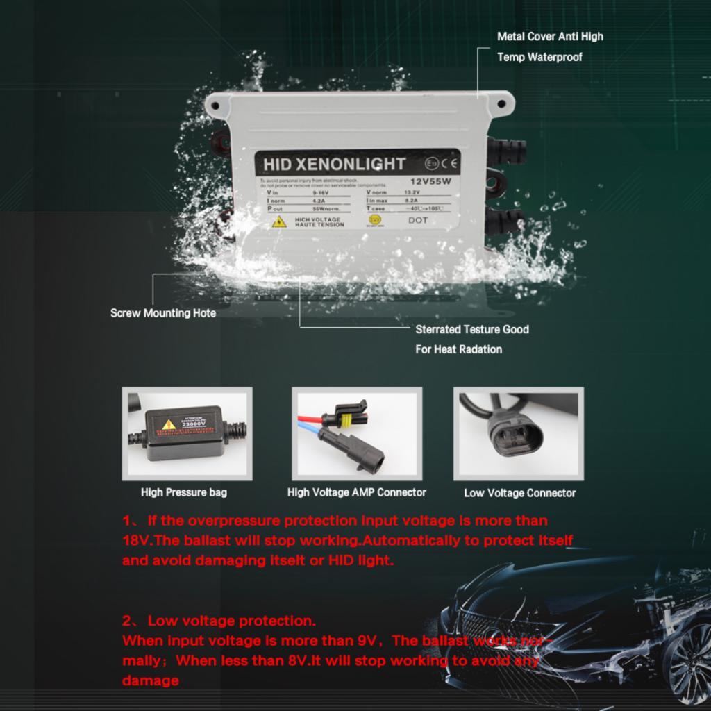 1 Pair 12V 55W AC HID Digital Ballasts For H1 H3 H4 H7 H10 H11 9005 9006 D2r