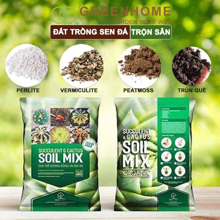 Đất Trồng Sen Đá Greenhome, Soil Mix, Bao 6kg, Trộn Sẵn, 85% Đá Khoáng, Phát Rễ Nhanh, Lên Màu Nhanh, Thoát Nước Tốt