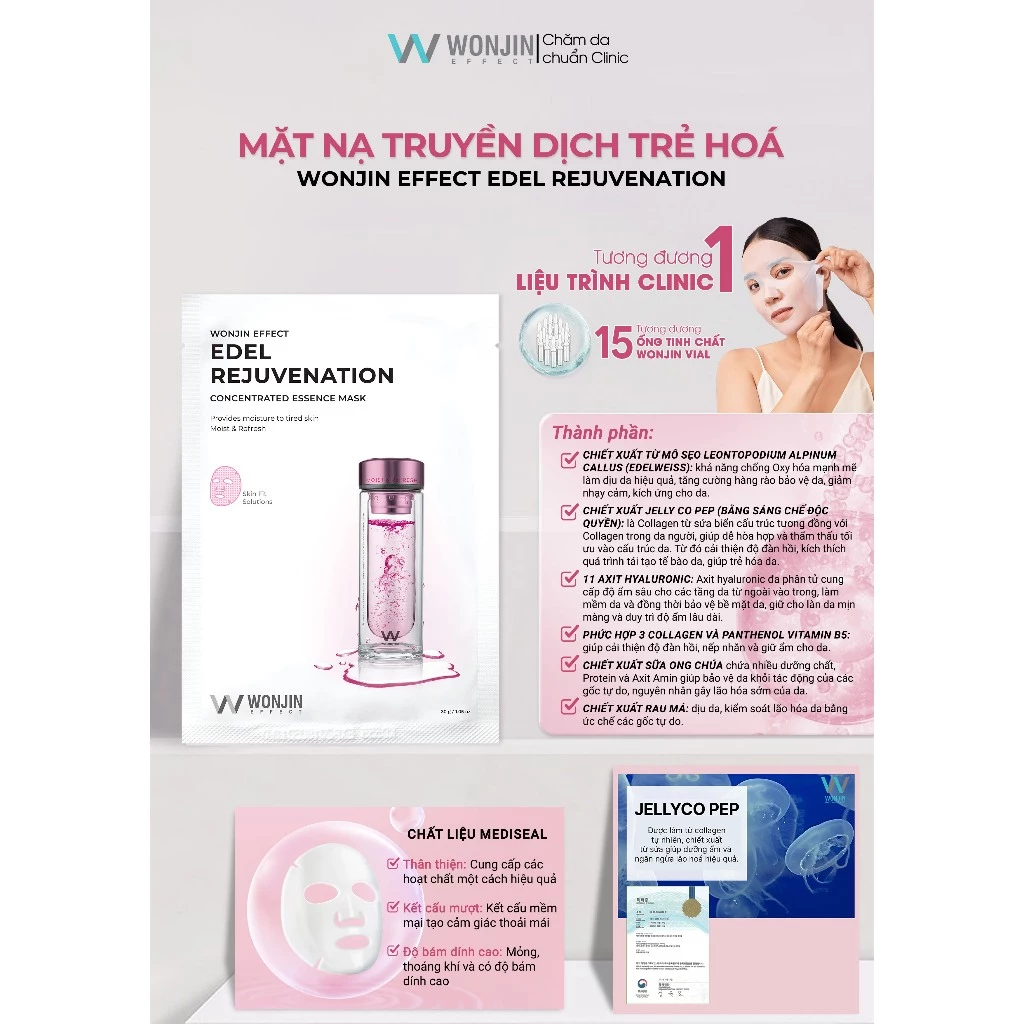 Combo 10 Mặt Nạ Truyền Dịch Nâng Cơ Trẻ Hóa Da WonJin Effect Edel Rejuvenation Mask 30g
