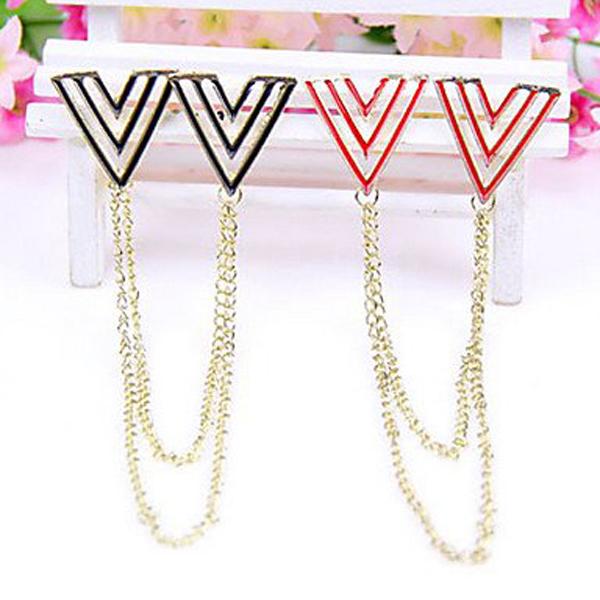 2pcs Shirt Collar Hollow Triangle Chain Jewelry Pin Brooch Brooch