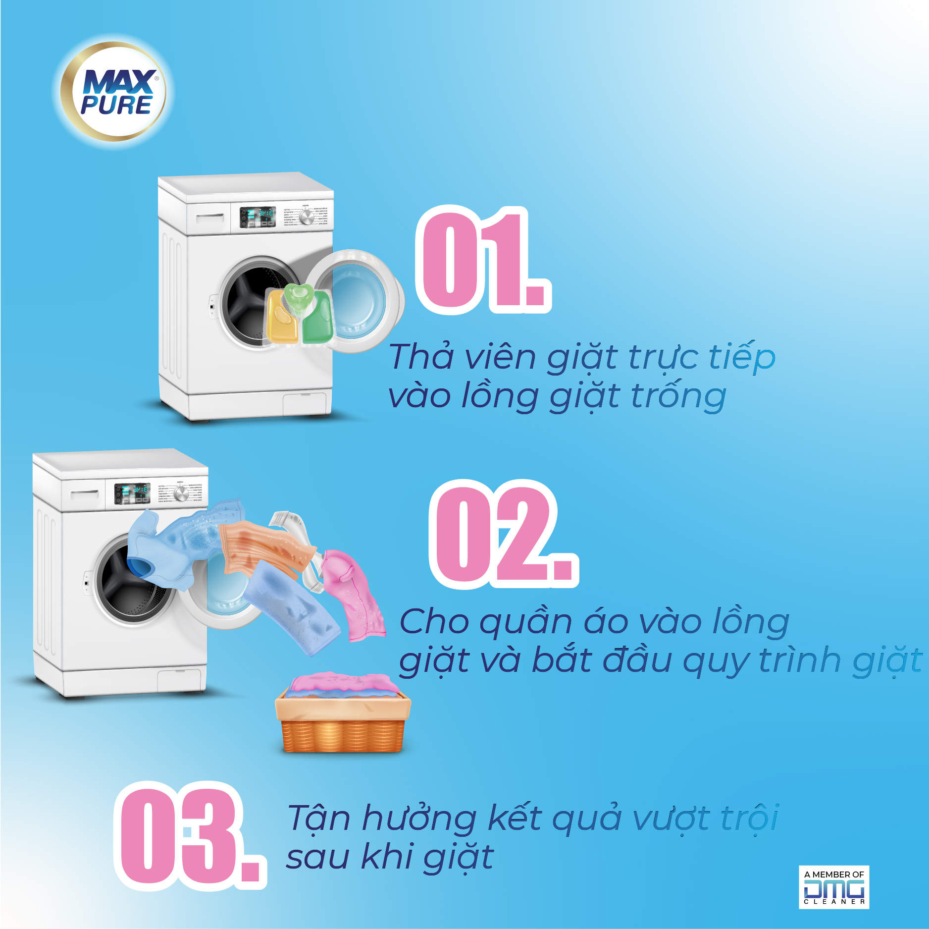 Combo 2 Túi Viên Giặt Tiện Lợi Max Pure 4in1 Hương Huyền Thoại (30 viên/túi)