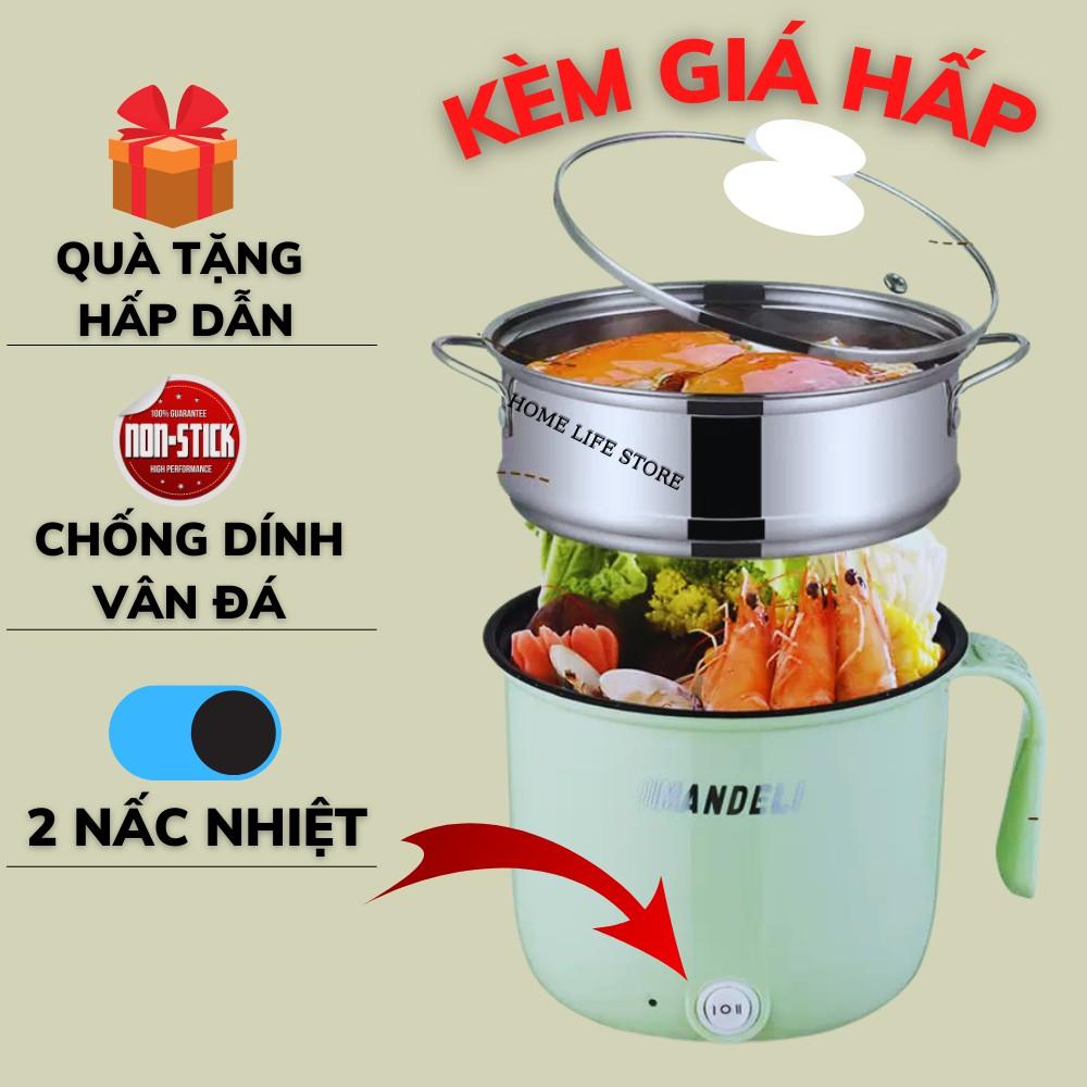 Nồi Nấu Lẩu Mini Cầm Tay, Nấu Cơm Đa Năng Có Tay Cầm 1,8L - 2 Nấc Nhiệt Kèm Giá Hấp