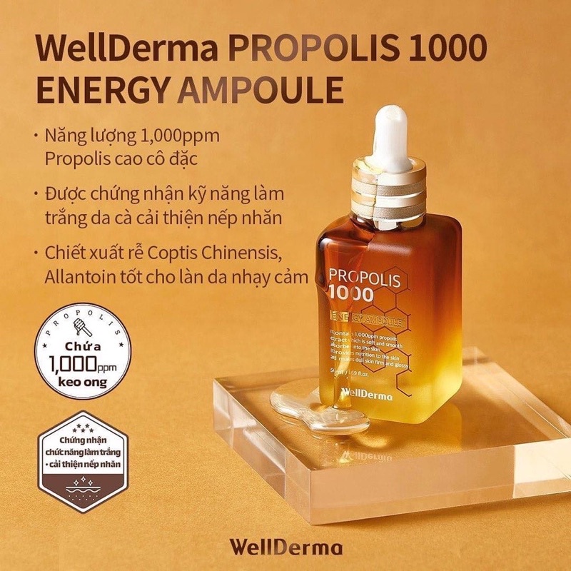 Serum Cải Thiện Nếp Nhăn Làm Trắng Da WellDerma Propolis 1000 Energy Ampoule 50ml