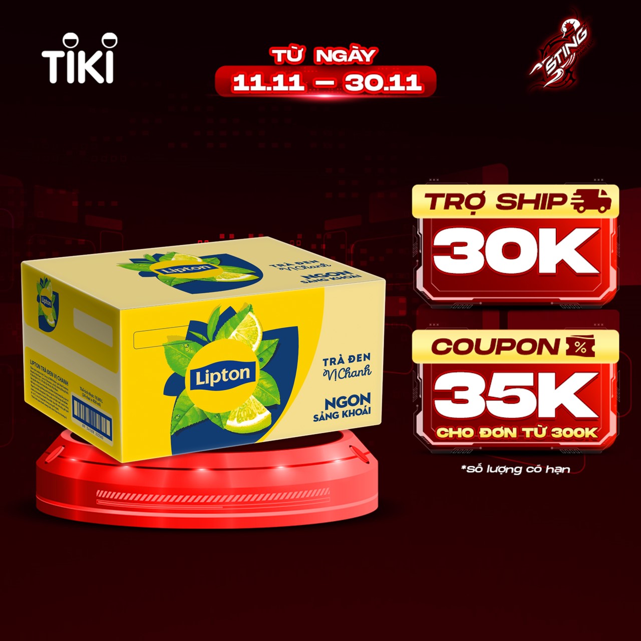 Thùng 24 Chai Nước Giải Khát Lipton Trà Đen Vị Chanh