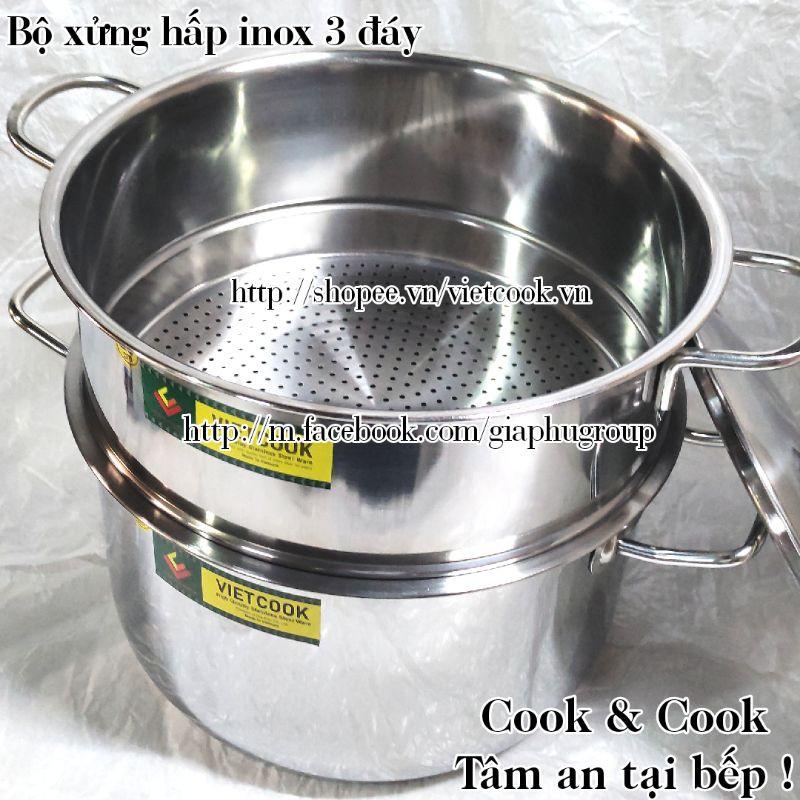 Bộ xửng hấp inox size 32 đáy từ, Chõ hấp, đồ xôi inox 6 đến 8 kg gạo