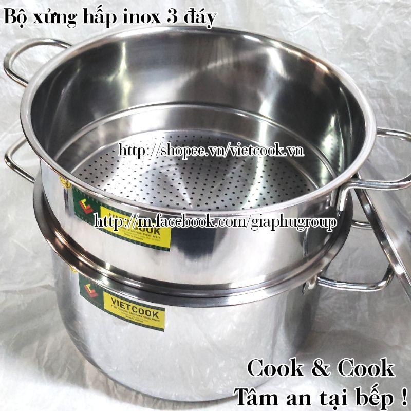 Bộ xửng hấp inox size 32 (nồi 15 lít) đáy từ, Chõ hấp, đồ xôi inox 6 đến 8 kg gạo