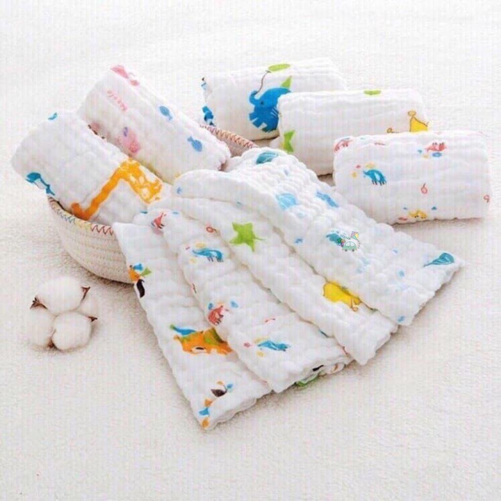 Set 5 khăn sữa 6 lớp họa tiết cotton 100% túi zip cao cấp Manny