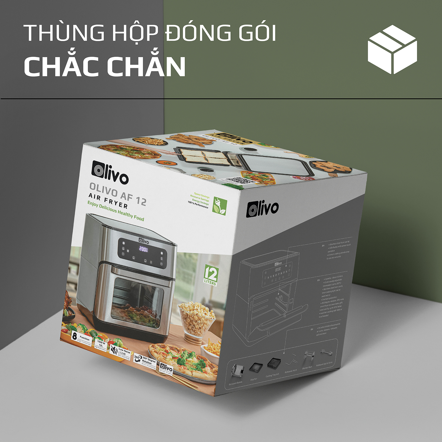 Nồi Chiên Không Dầu OLIVO AF 12 [Hàng Chính Hãng] Dung Tích 12L - Công Suất 1800W